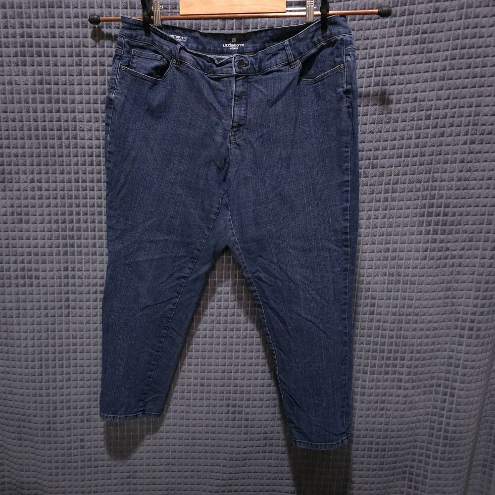 High Rise Stretch Jeans 20W 44x30 LizClaiborne Ultimate Slim Straight Dark Wash
